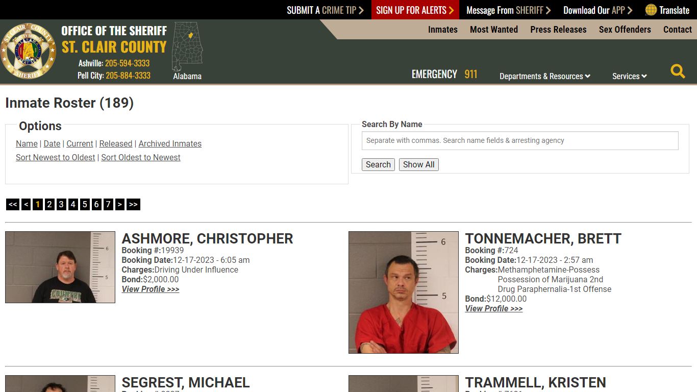Inmate Roster (185) - St. Clair County Sheriff's Office
